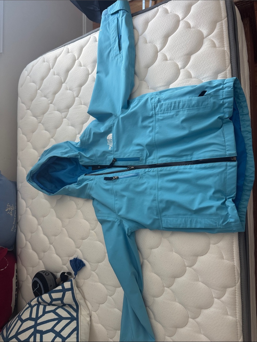 The North Face Aqua Blue Hooded Rain Shell Jacket